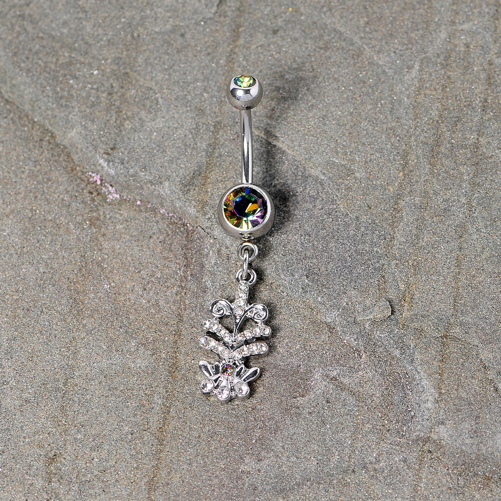 BodyCandy Vitrail Clear Gem Abstract Charm Dangle Belly Ring — lifestyle context