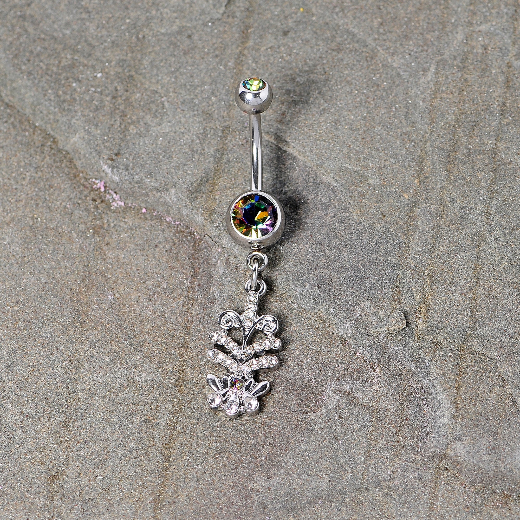 BodyCandy Vitrail Clear Gem Abstract Charm Dangle Belly Ring — lifestyle context