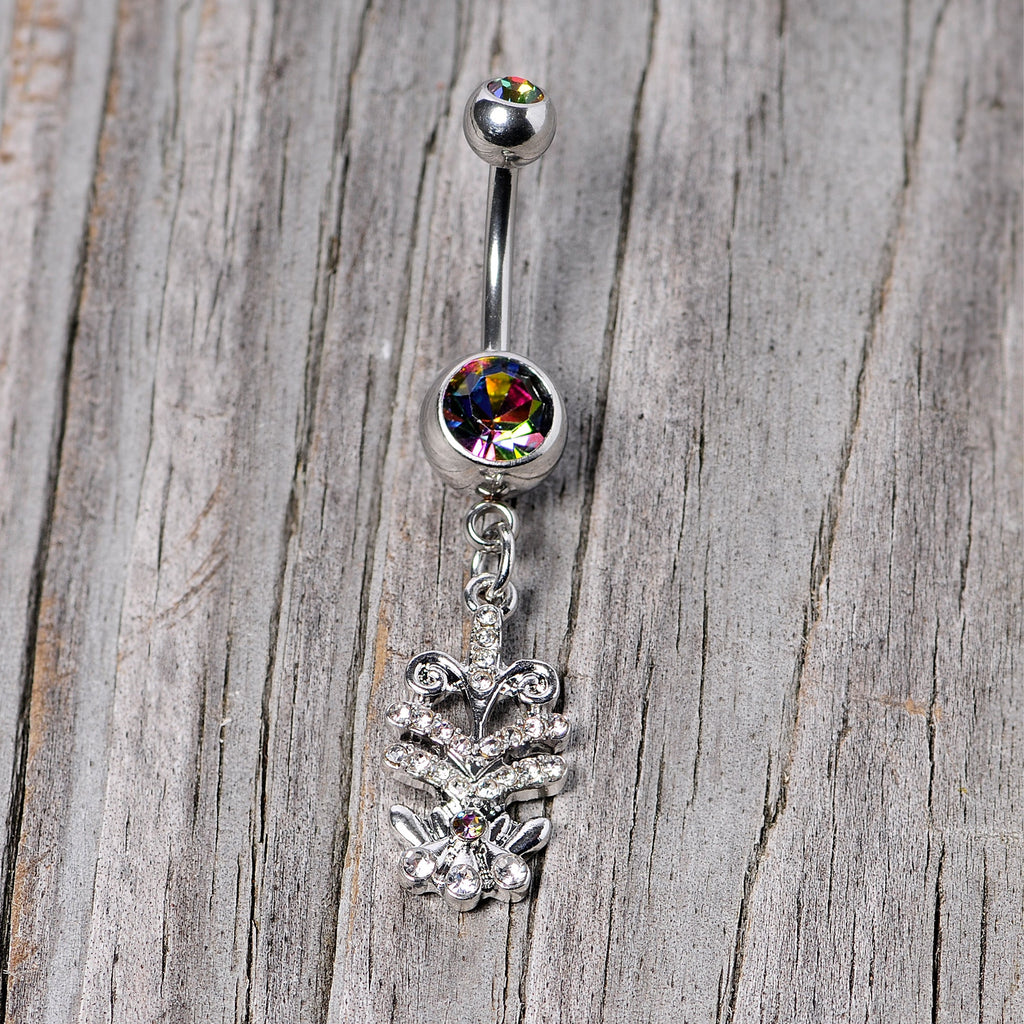 BodyCandy Vitrail Clear Gem Abstract Charm Dangle Belly Ring — side view