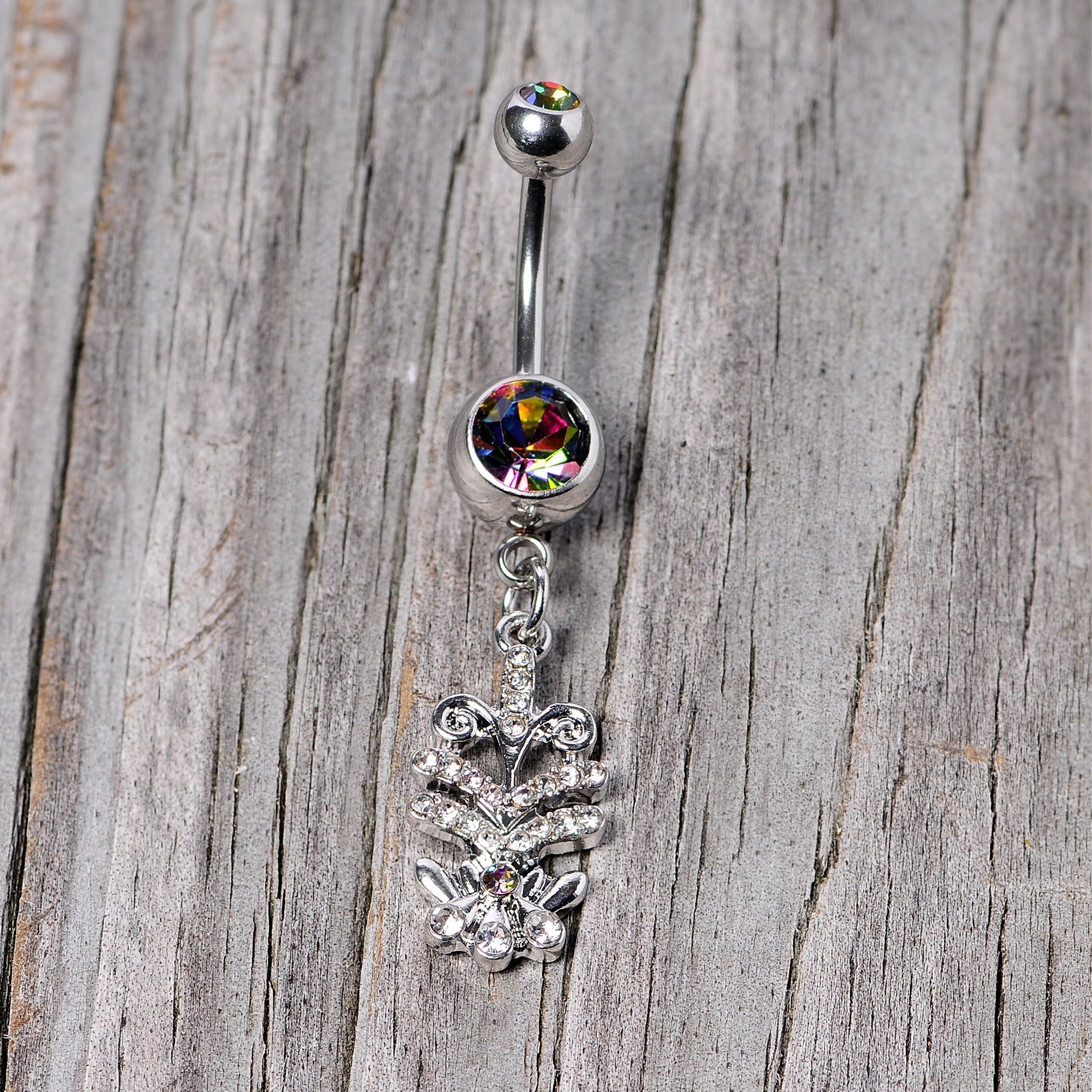 BodyCandy Vitrail Clear Gem Abstract Charm Dangle Belly Ring — side view