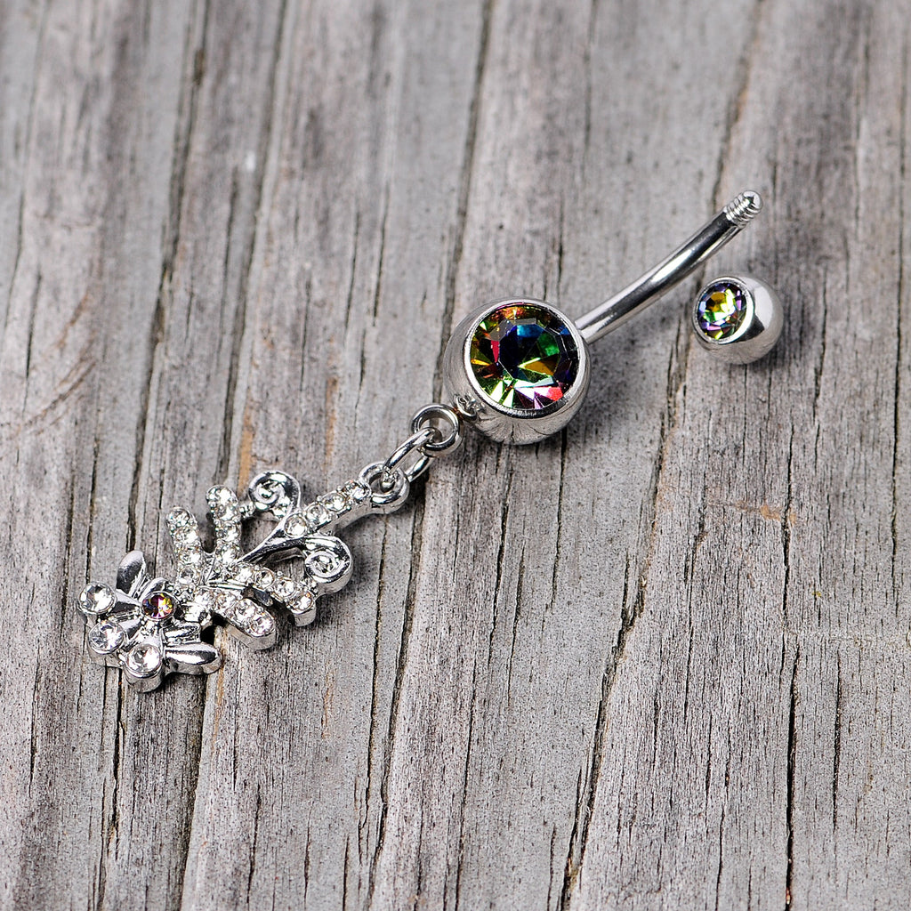 BodyCandy Vitrail Clear Gem Abstract Charm Dangle Belly Ring — back view