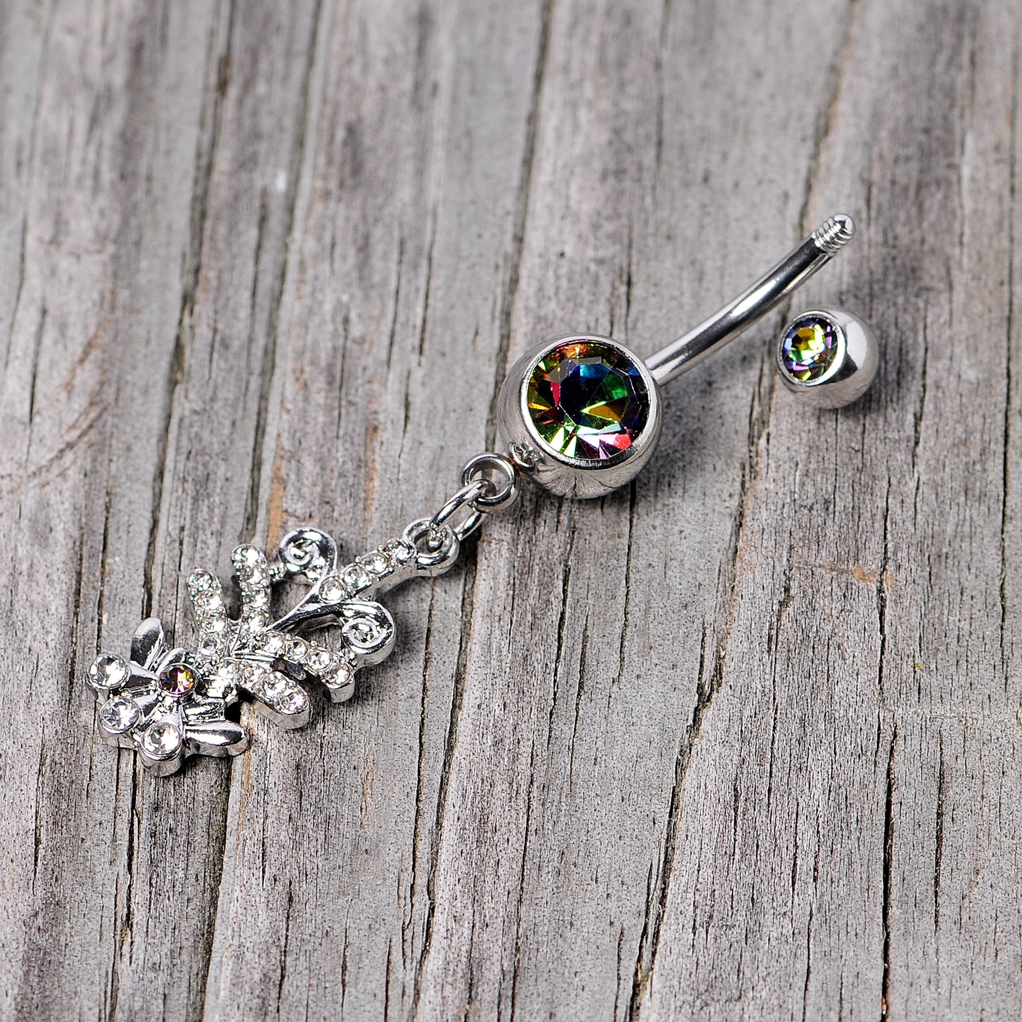 BodyCandy Vitrail Clear Gem Abstract Charm Dangle Belly Ring — back view