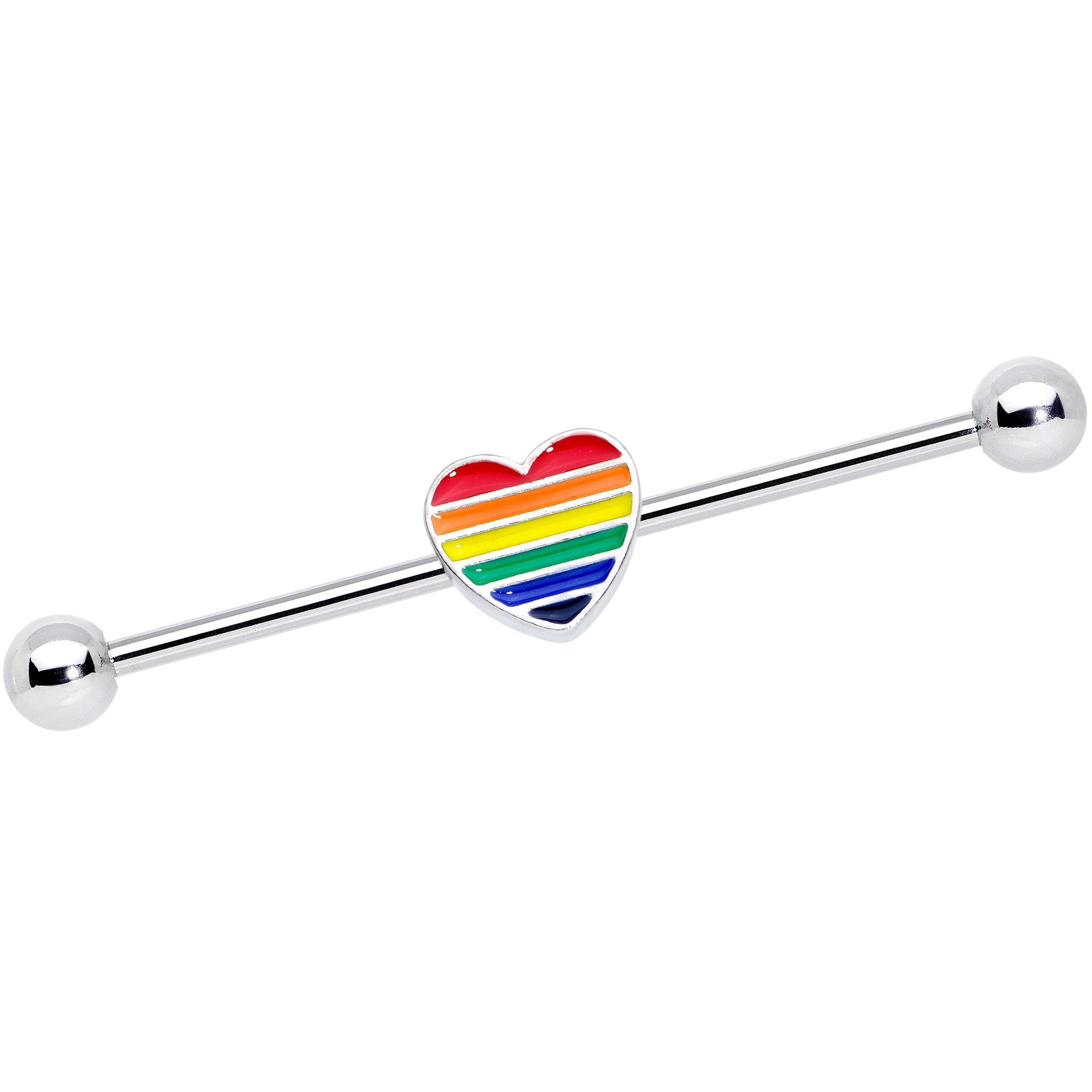BodyCandy 14G Rainbow Pride Heart Industrial Barbell 38mm — main product shot