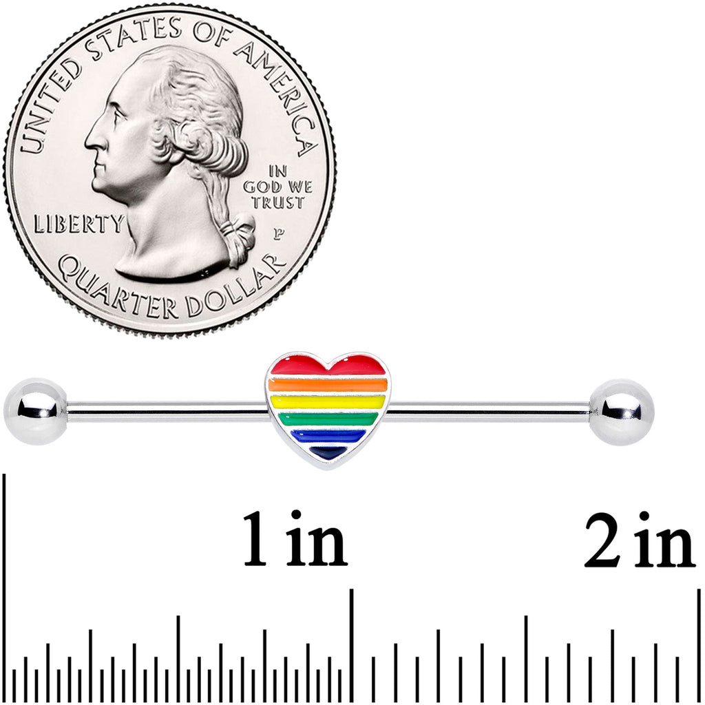 BodyCandy 14G Rainbow Pride Heart Industrial Barbell 38mm — detail close-up