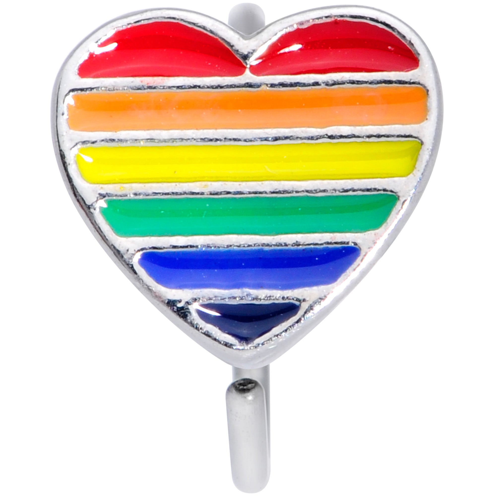 BodyCandy 20G 5/16 Rainbow Pride Heart Nose Hoop — detail close-up