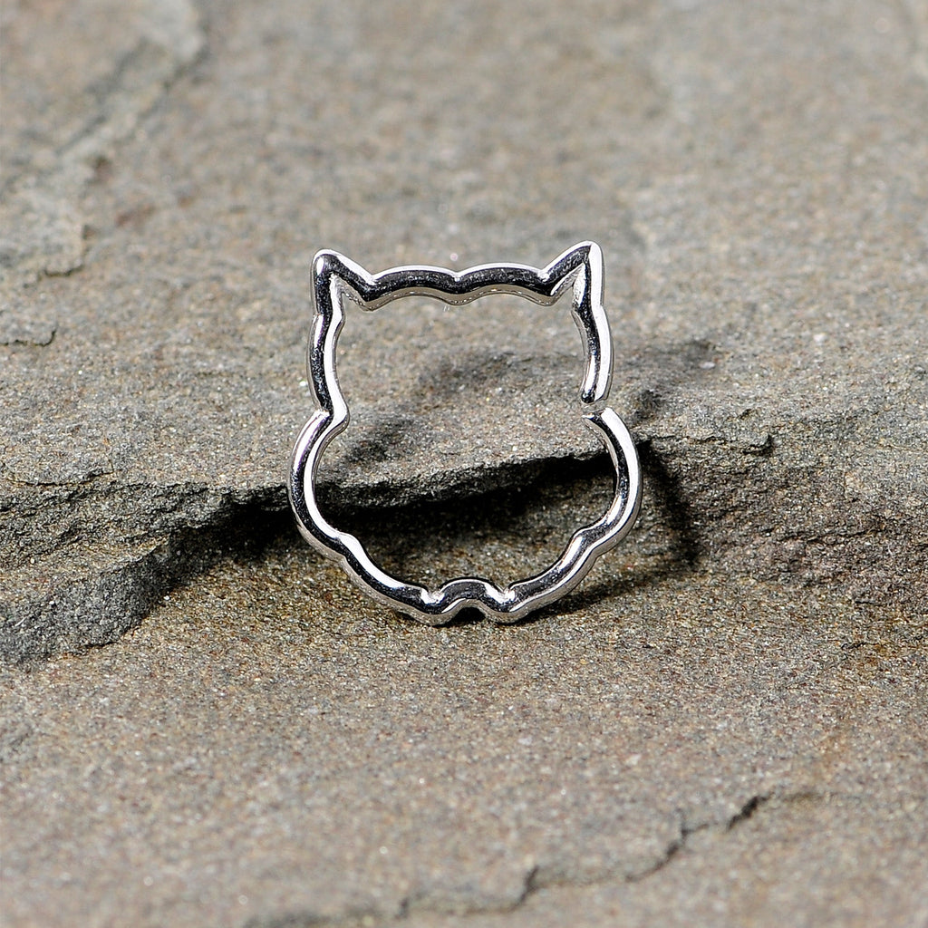 BodyCandy 16G 3/8 Steel Barn Owl Halloween Cartilage Closure Ring — detail close-up