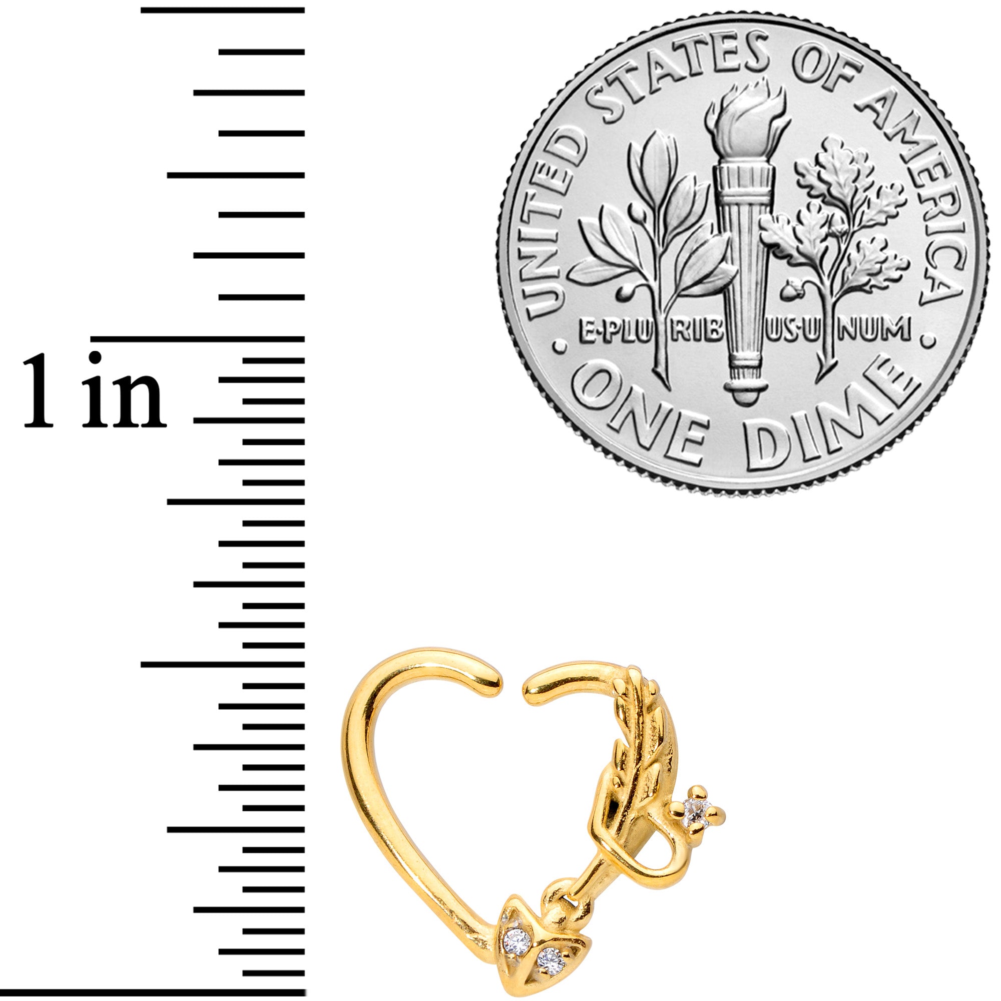 BodyCandy 16G 3/8 Clear CZ Gem Arrow Heart Left Heart Closure Ring — detail close-up