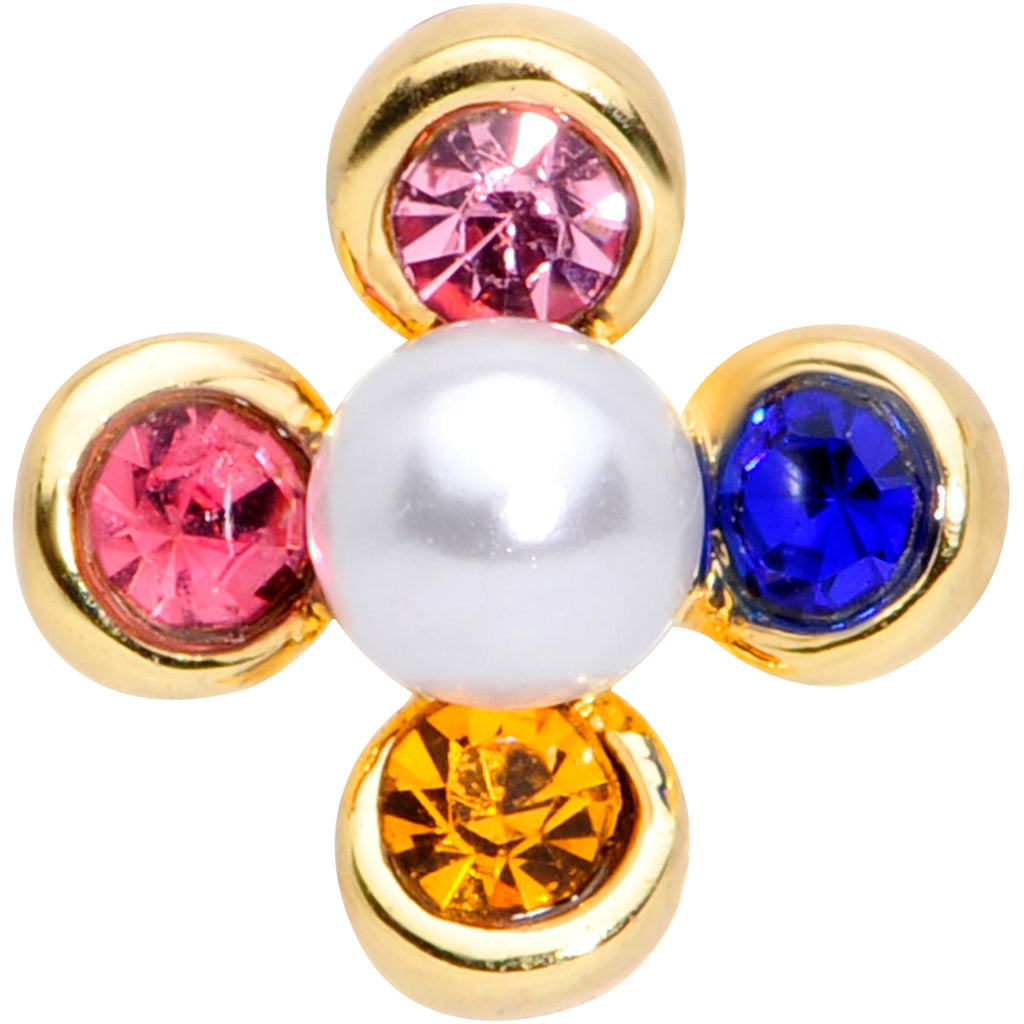 BodyCandy 16G 1/4 Pink Blue Gem Gold Tone Flower Cartilage Tragus Earring — detail close-up