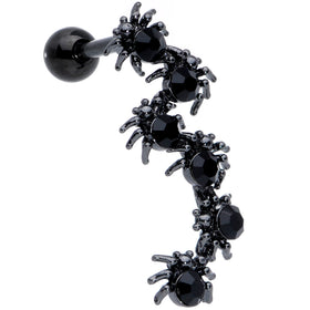 16G 1/4 Black CZ Gem Black Spider Halloween Cartilage Tragus