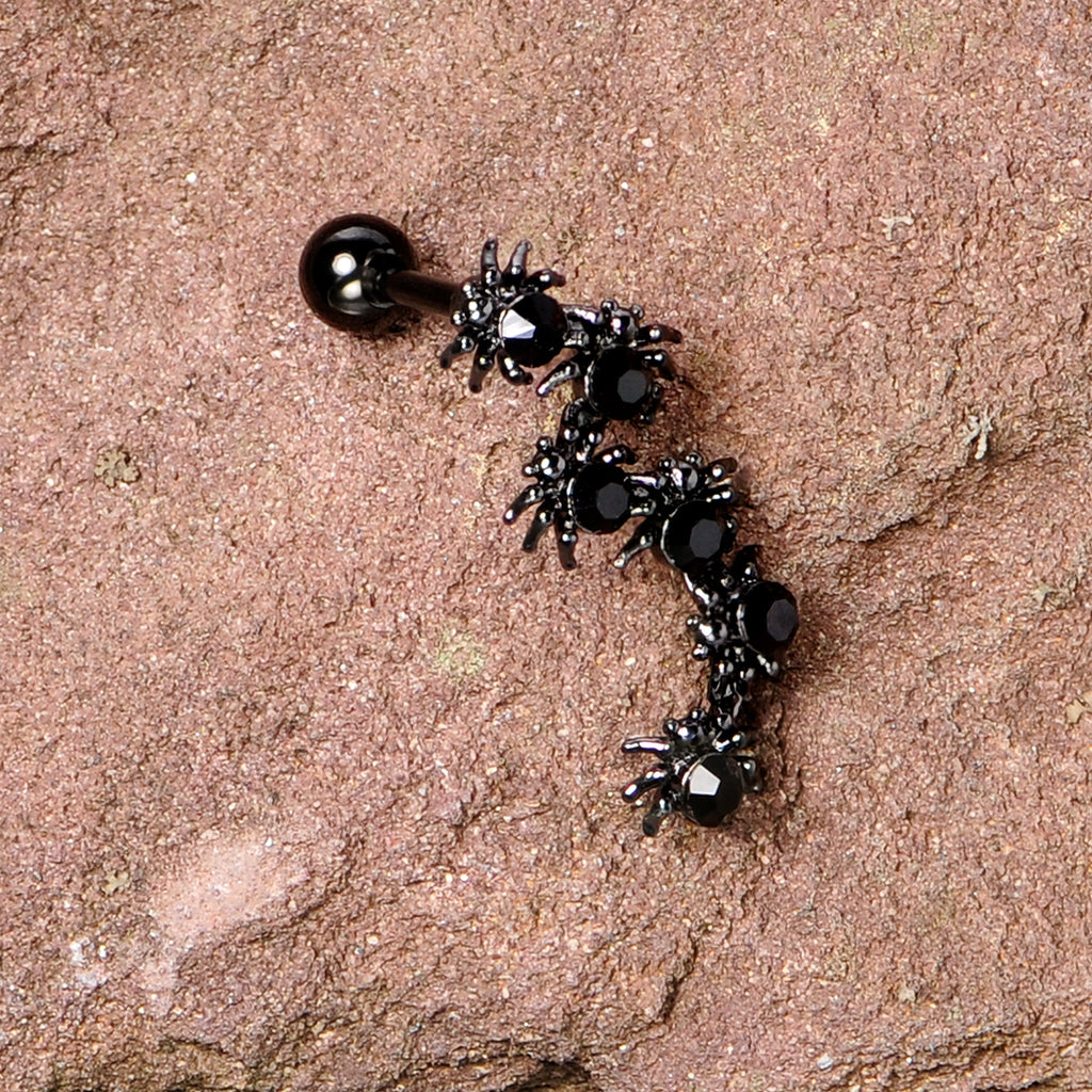 BodyCandy 16G 1/4 Black CZ Gem Black Spider Halloween Cartilage Tragus — back view