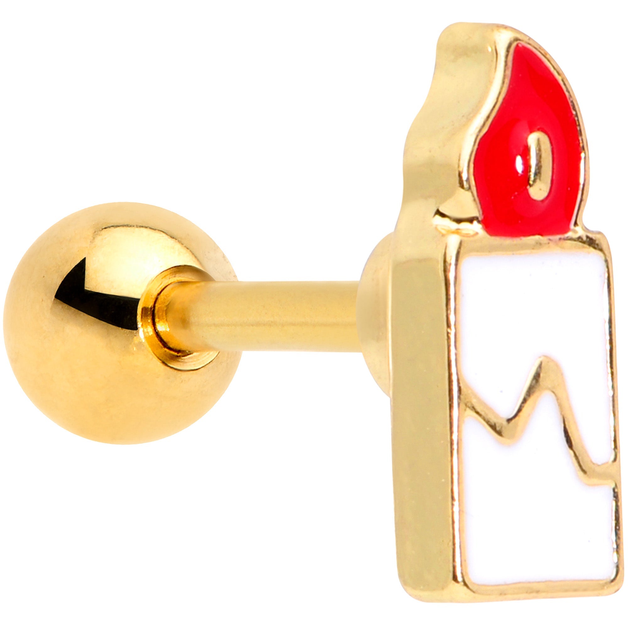 BodyCandy 16G 1/4 Gold Tone Holiday Candle Cartilage Tragus Earring — main product shot