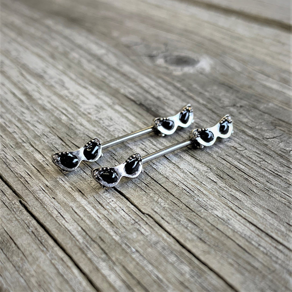 BodyCandy 14G 9/16 Clear Gem 50s Retro Sunglasses Barbell Nipple Ring Set — detail close-up