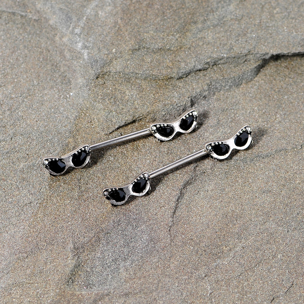 BodyCandy 14G 9/16 Clear Gem 50s Retro Sunglasses Barbell Nipple Ring Set — lifestyle context