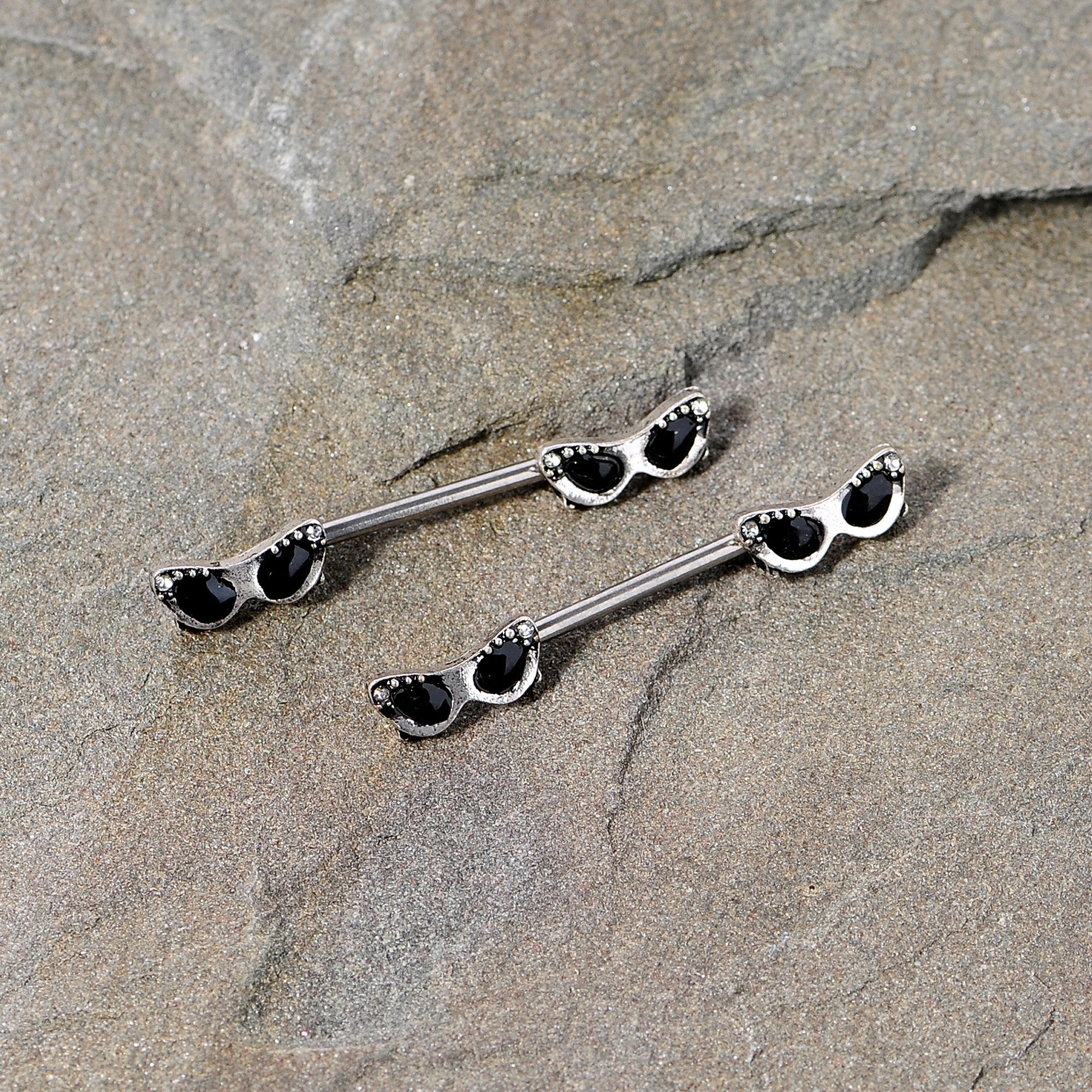 BodyCandy 14G 9/16 Clear Gem 50s Retro Sunglasses Barbell Nipple Ring Set — lifestyle context