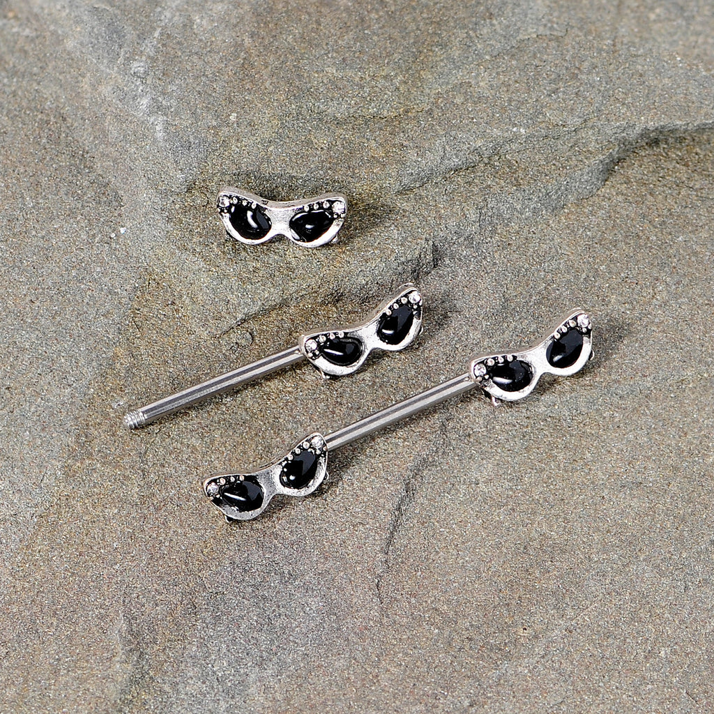 BodyCandy 14G 9/16 Clear Gem 50s Retro Sunglasses Barbell Nipple Ring Set — side view