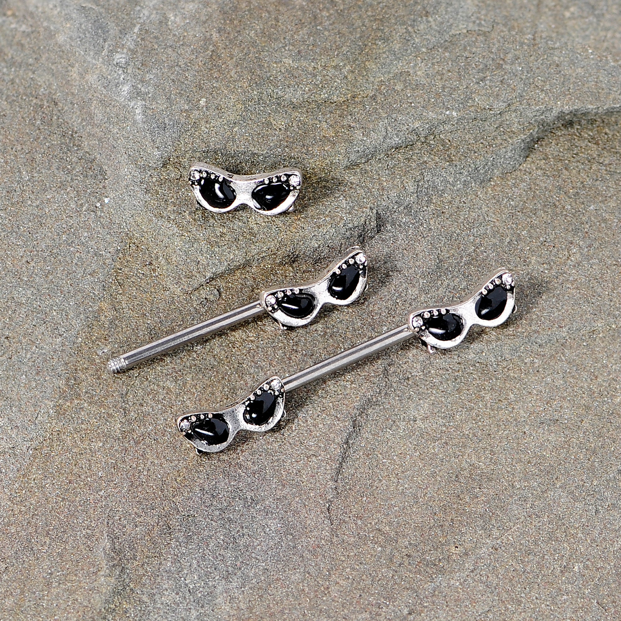 BodyCandy 14G 9/16 Clear Gem 50s Retro Sunglasses Barbell Nipple Ring Set — side view