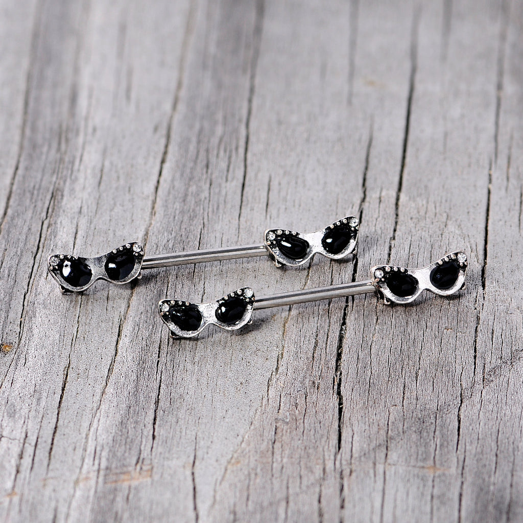 BodyCandy 14G 9/16 Clear Gem 50s Retro Sunglasses Barbell Nipple Ring Set — back view