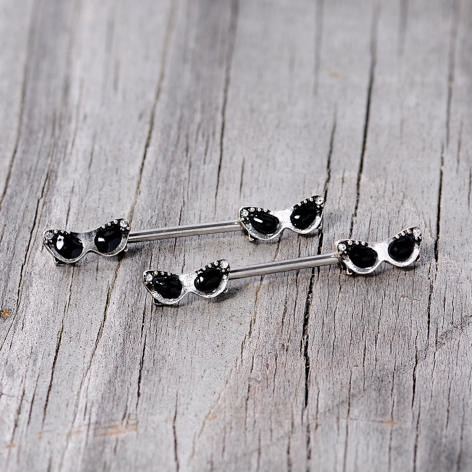 BodyCandy 14G 9/16 Clear Gem 50s Retro Sunglasses Barbell Nipple Ring Set — back view