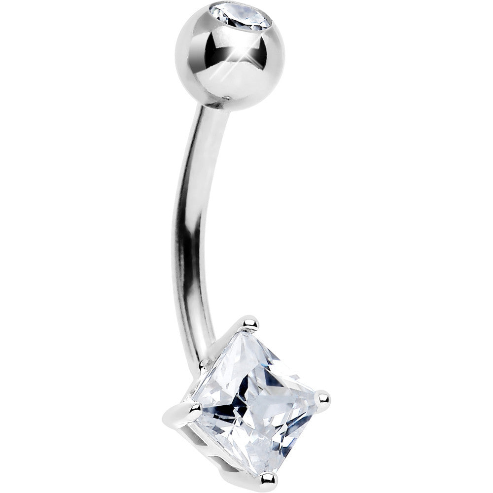 BodyCandy 16G Solid 14K White Gold 5mm Cubic Zirconia Square Belly Ring — main product shot