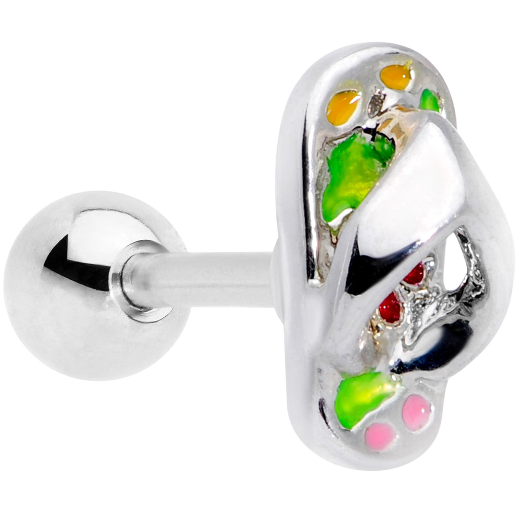 BodyCandy 16G 1/4 Pink Green Beach Flip Flop Sandal Cartilage Tragus — main product shot