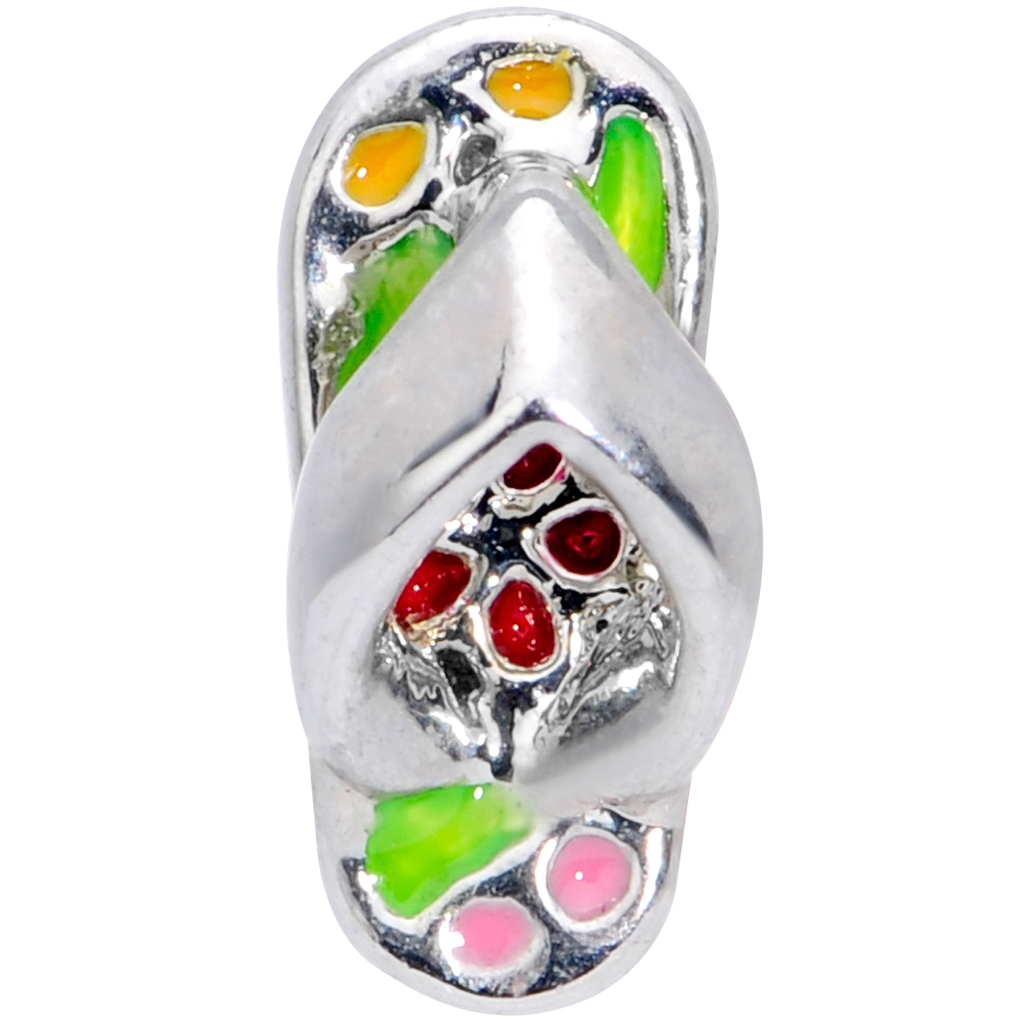 BodyCandy 16G 1/4 Pink Green Beach Flip Flop Sandal Cartilage Tragus — detail close-up