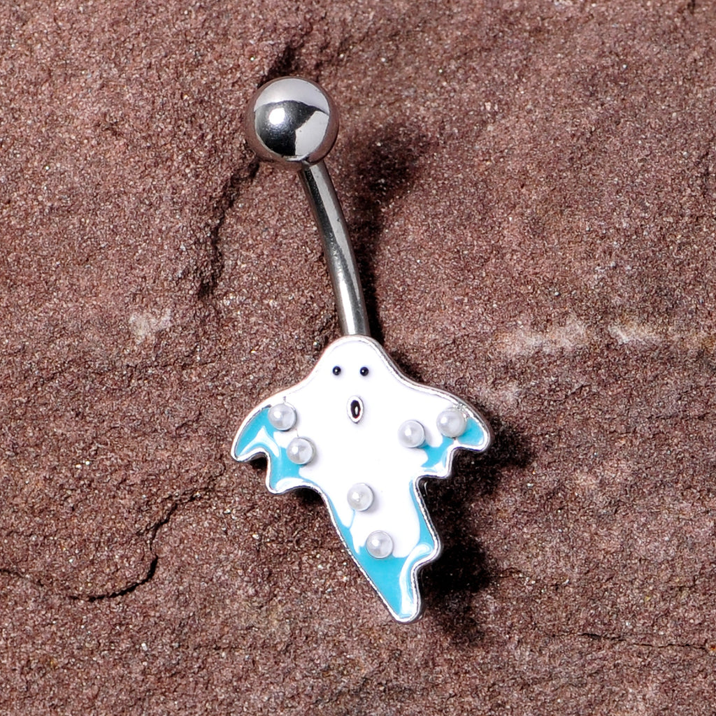 BodyCandy White Orb White Blue Ghost Halloween Belly Ring — lifestyle context
