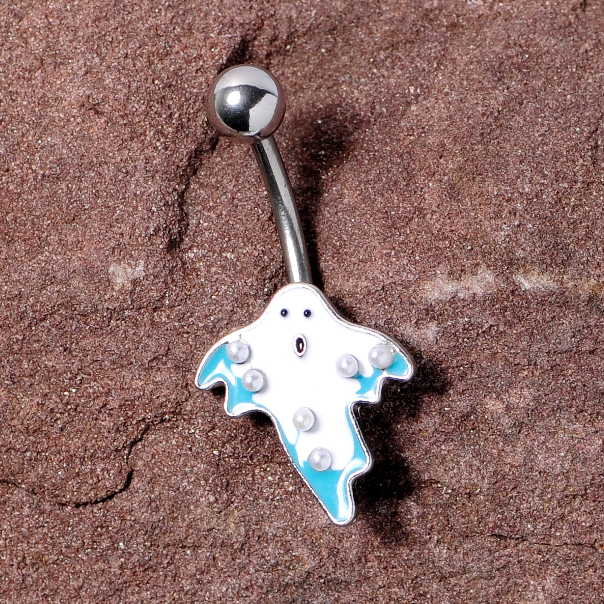 BodyCandy White Orb White Blue Ghost Halloween Belly Ring — lifestyle context
