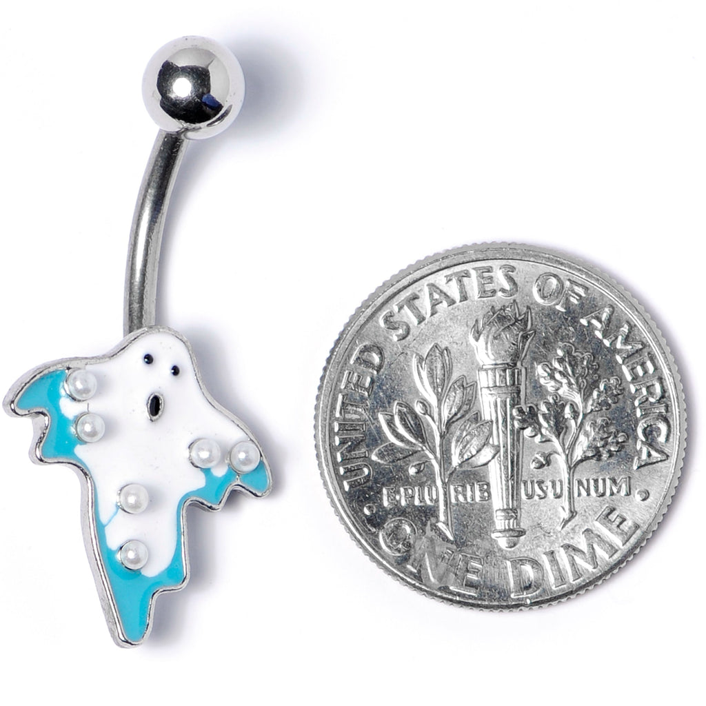 BodyCandy White Orb White Blue Ghost Halloween Belly Ring — back view