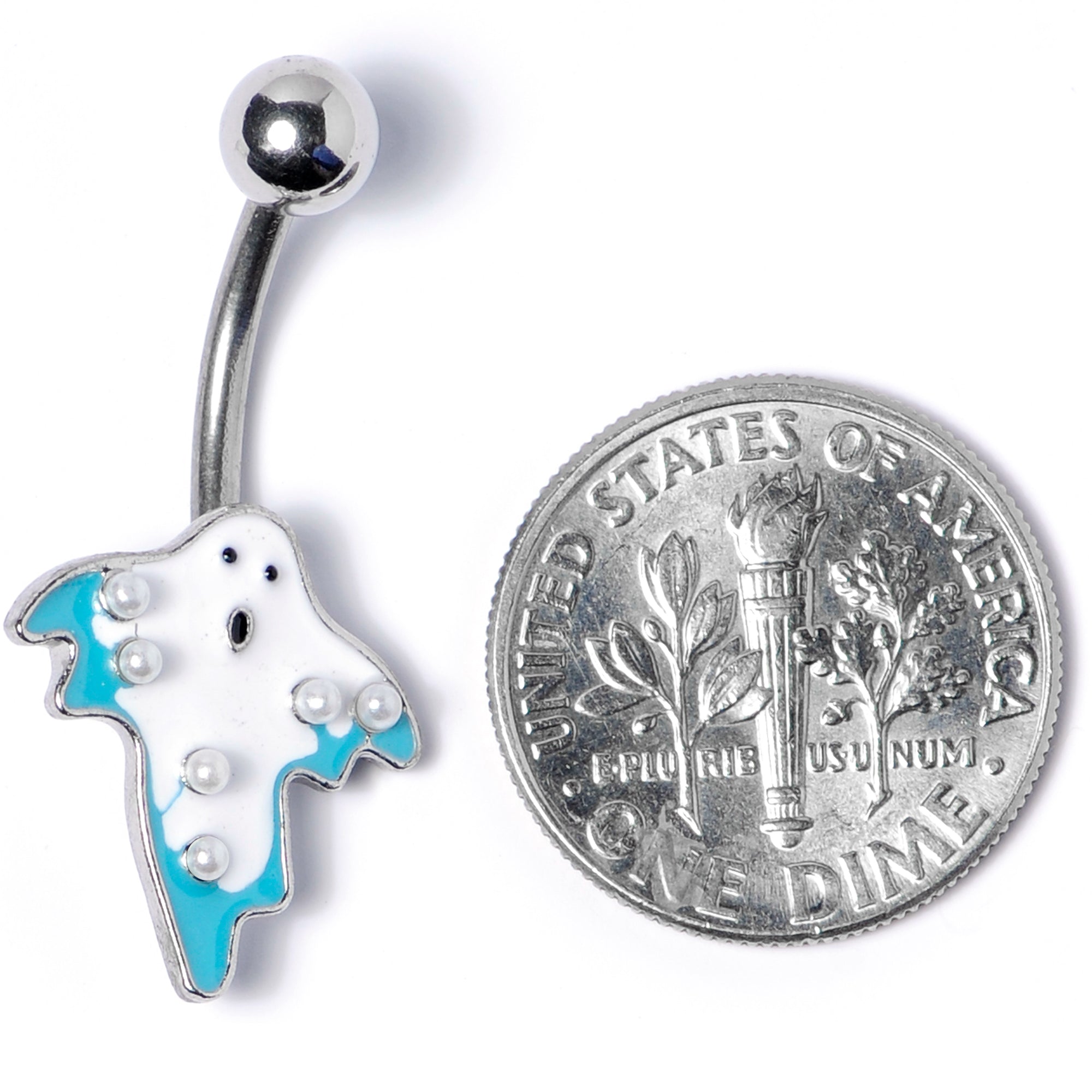 BodyCandy White Orb White Blue Ghost Halloween Belly Ring — back view