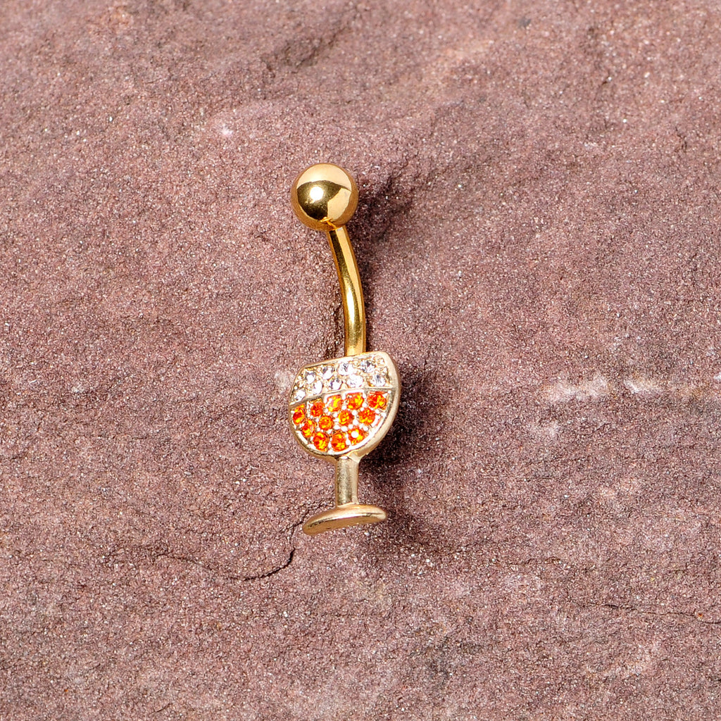 BodyCandy Clear Orange Gem Gold Tone Holiday Wine Belly Ring — side view