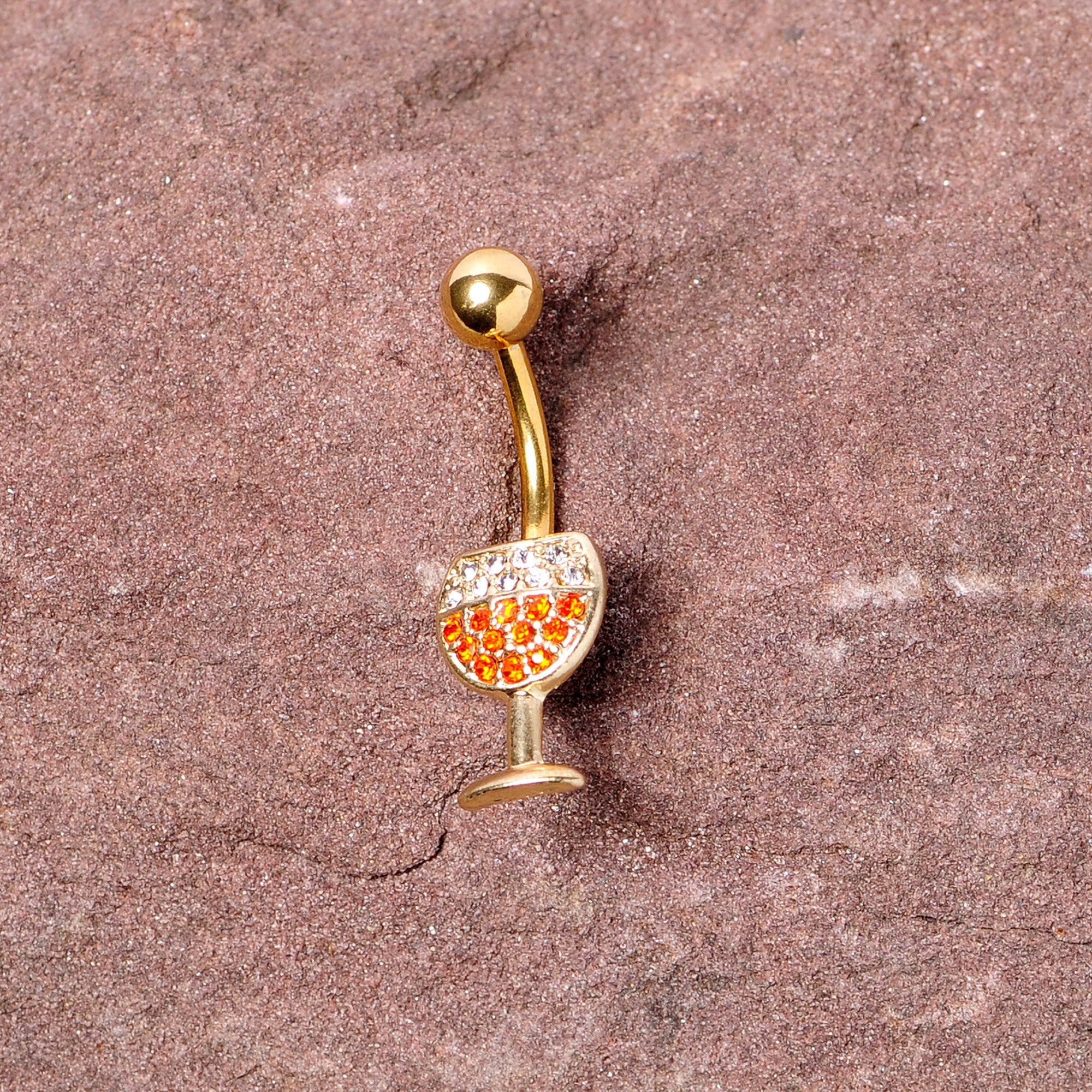 BodyCandy Clear Orange Gem Gold Tone Holiday Wine Belly Ring — side view