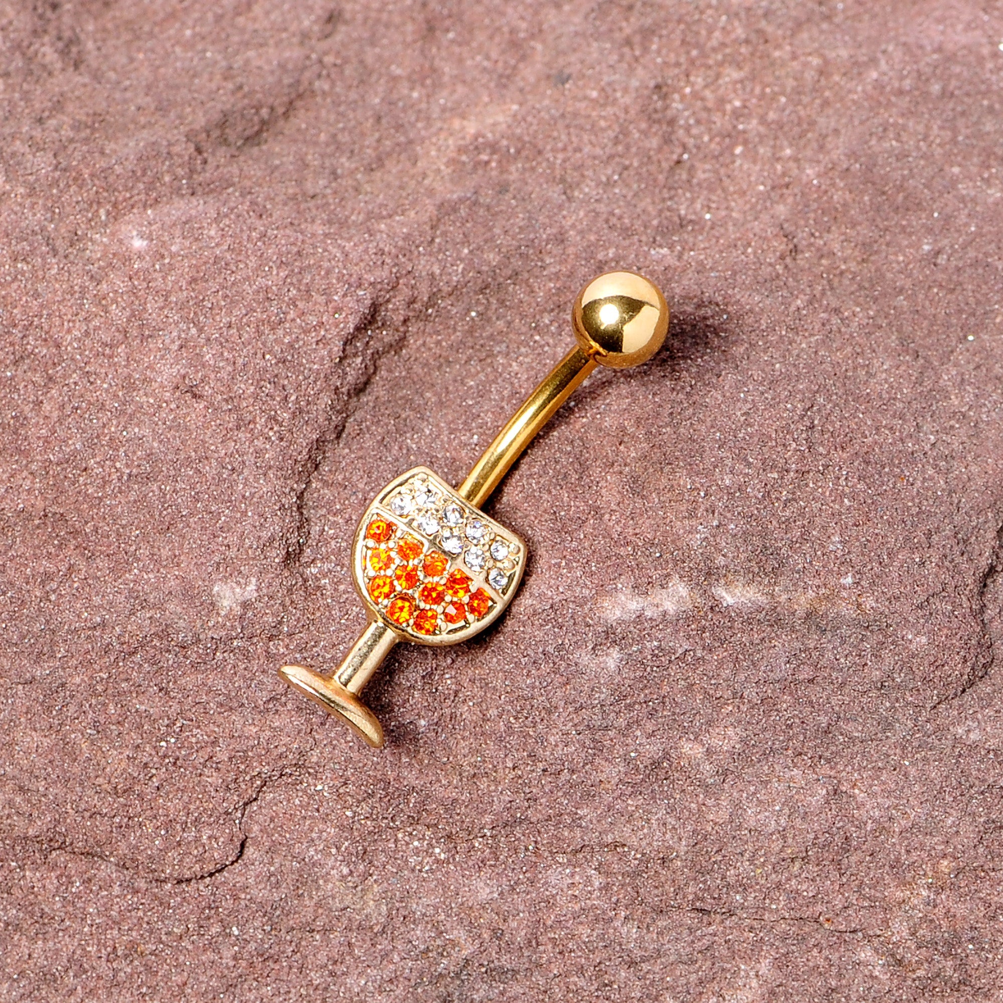 BodyCandy Clear Orange Gem Gold Tone Holiday Wine Belly Ring — back view