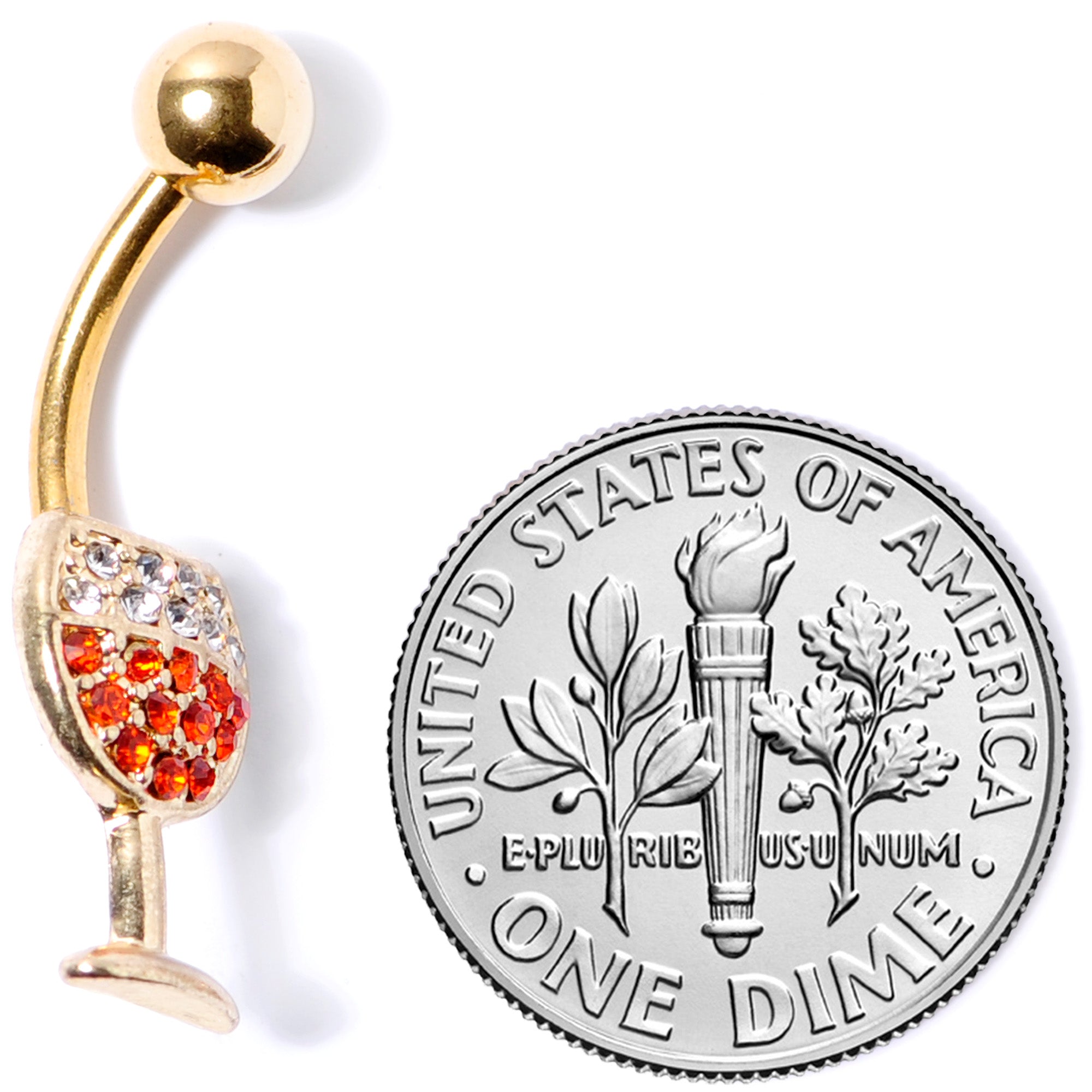 BodyCandy Clear Orange Gem Gold Tone Holiday Wine Belly Ring — in-use photo