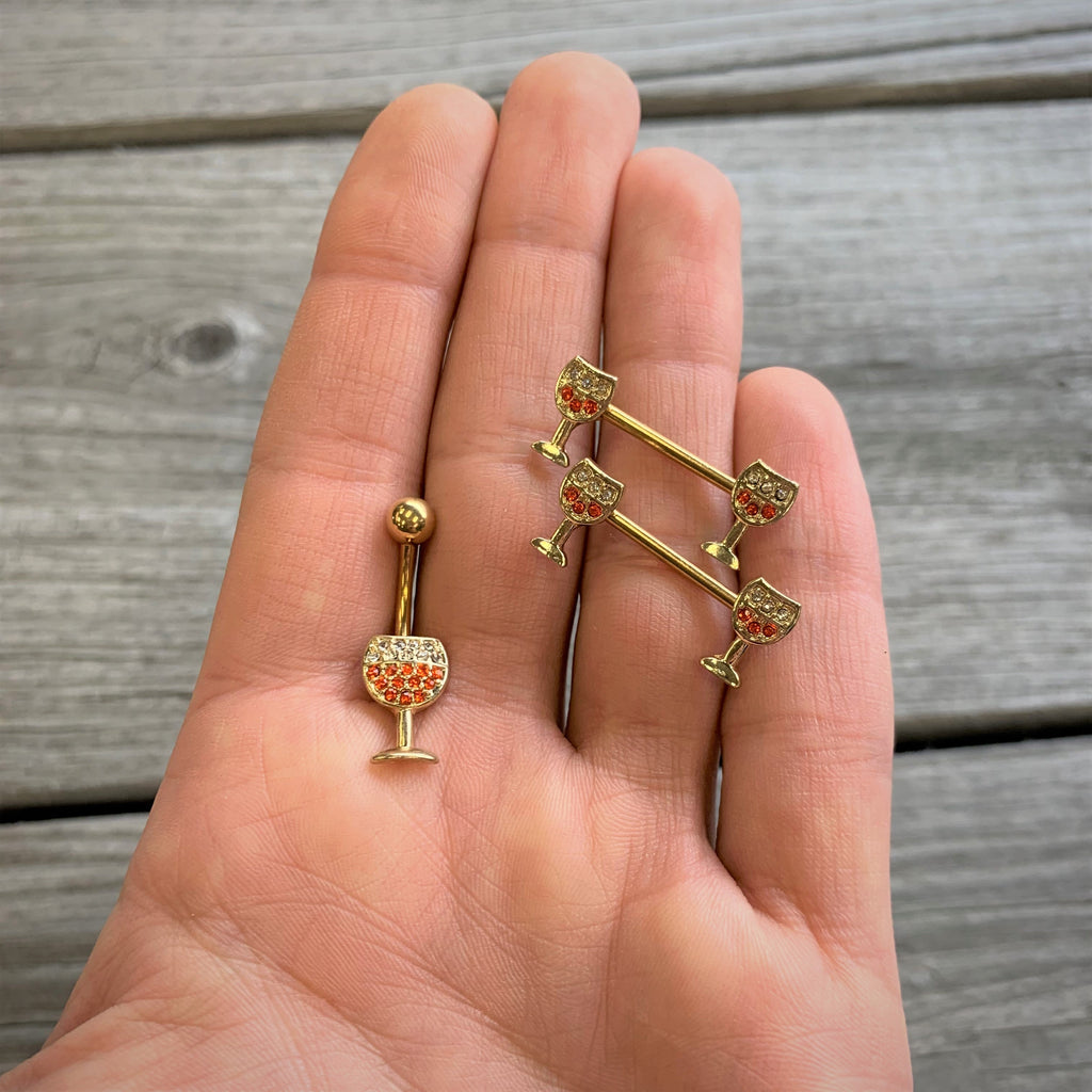 BodyCandy Clear Orange Gem Gold Tone Holiday Wine Belly Ring — lifestyle context