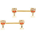 BodyCandy 14G 9/16 Orange Gem Gold Tone Holiday Wine Nipple Ring Set — main product shot
