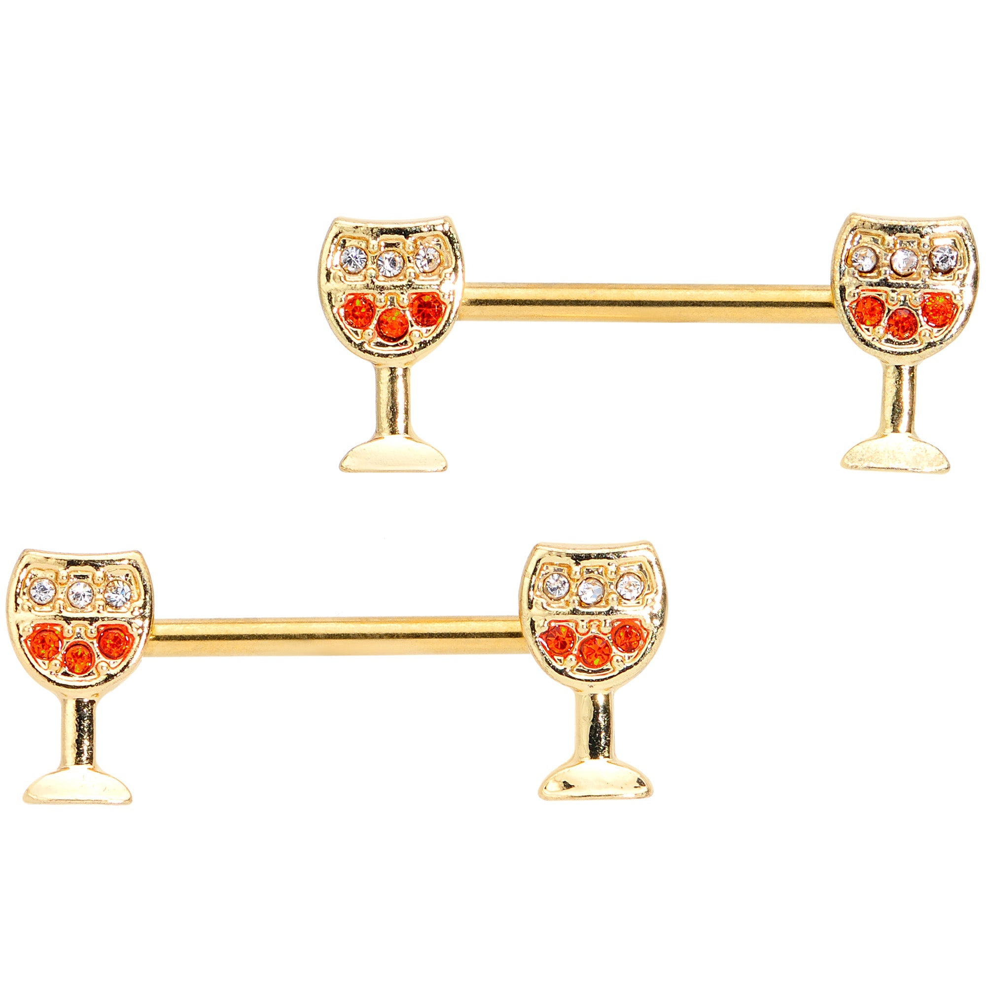 BodyCandy 14G 9/16 Orange Gem Gold Tone Holiday Wine Nipple Ring Set — main product shot