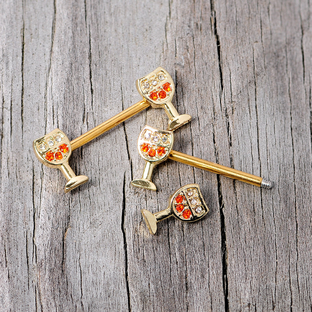 BodyCandy 14G 9/16 Orange Gem Gold Tone Holiday Wine Nipple Ring Set — alternative angle