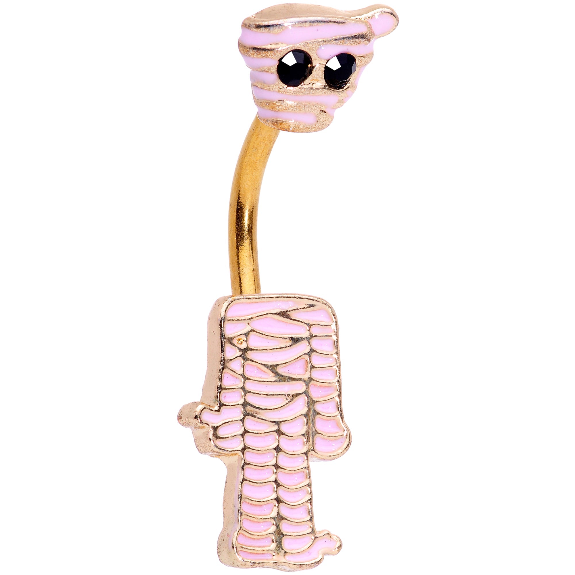 BodyCandy Black Gem Gold Tone Mummy Halloween Double Mount Belly Ring — main product shot
