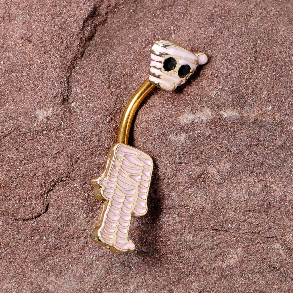 BodyCandy Black Gem Gold Tone Mummy Halloween Double Mount Belly Ring — lifestyle context