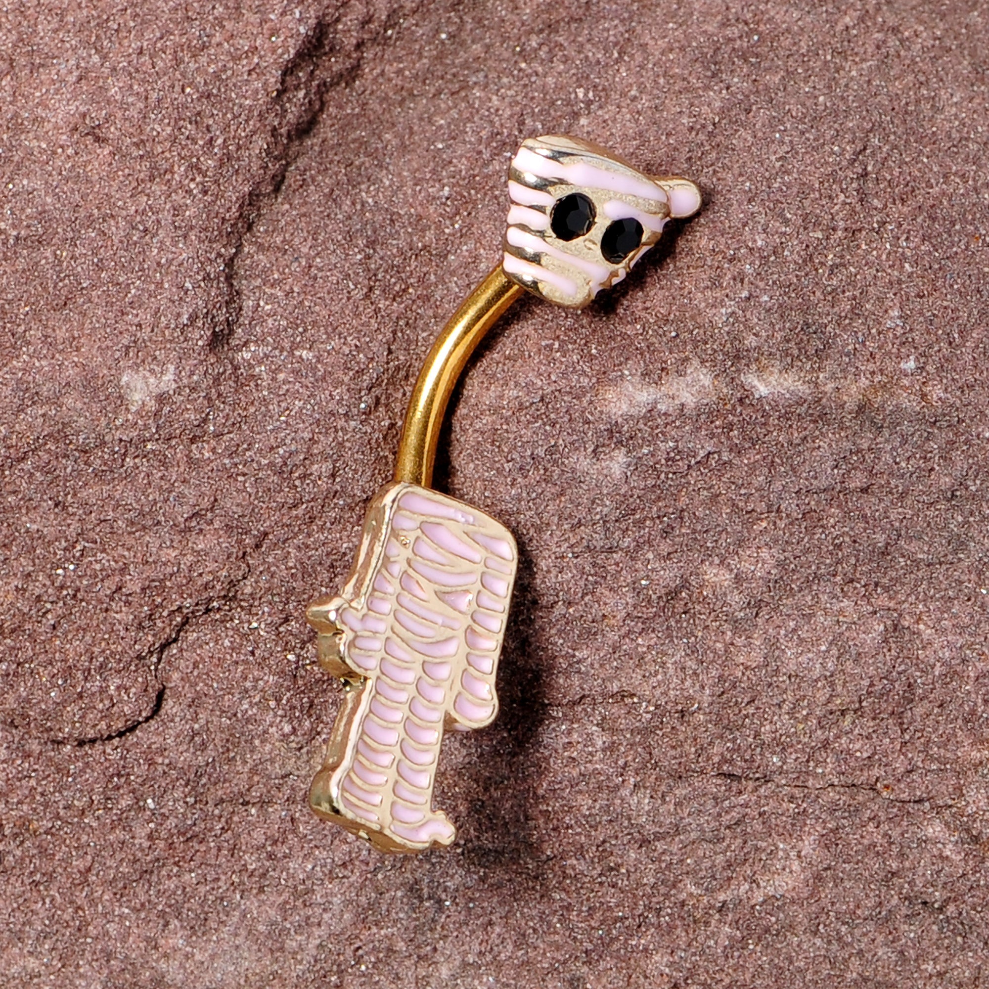 BodyCandy Black Gem Gold Tone Mummy Halloween Double Mount Belly Ring — lifestyle context