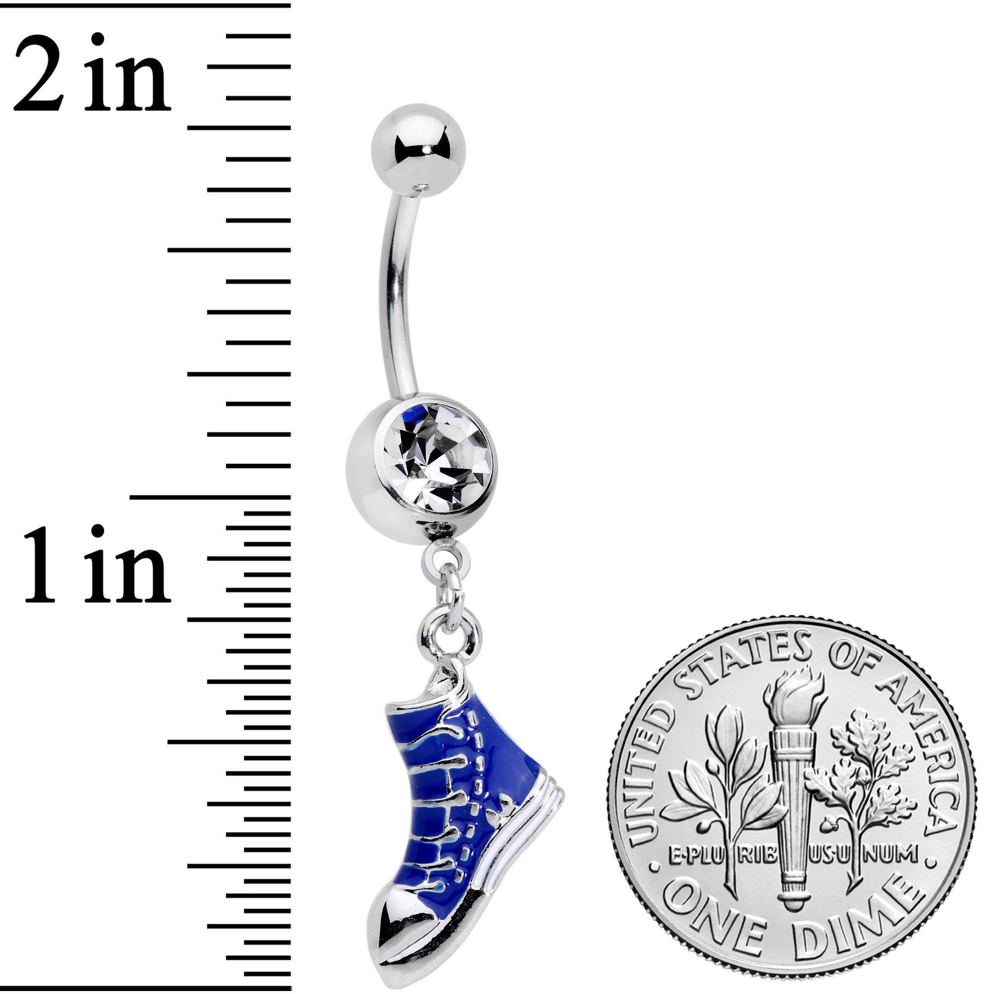 BodyCandy Clear Gem Blue High Top Sneaker Dangle Belly Ring — detail close-up