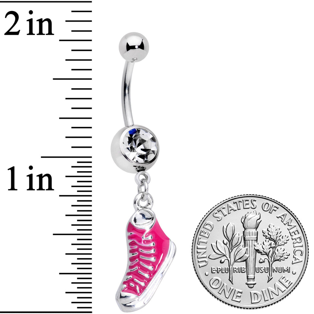 BodyCandy Clear Gem Pink High Top Sneaker Dangle Belly Ring — detail close-up
