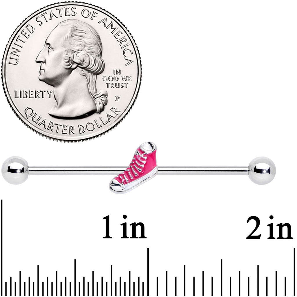 BodyCandy 14G Pink High Top Sneaker Industrial Barbell 38mm — detail close-up