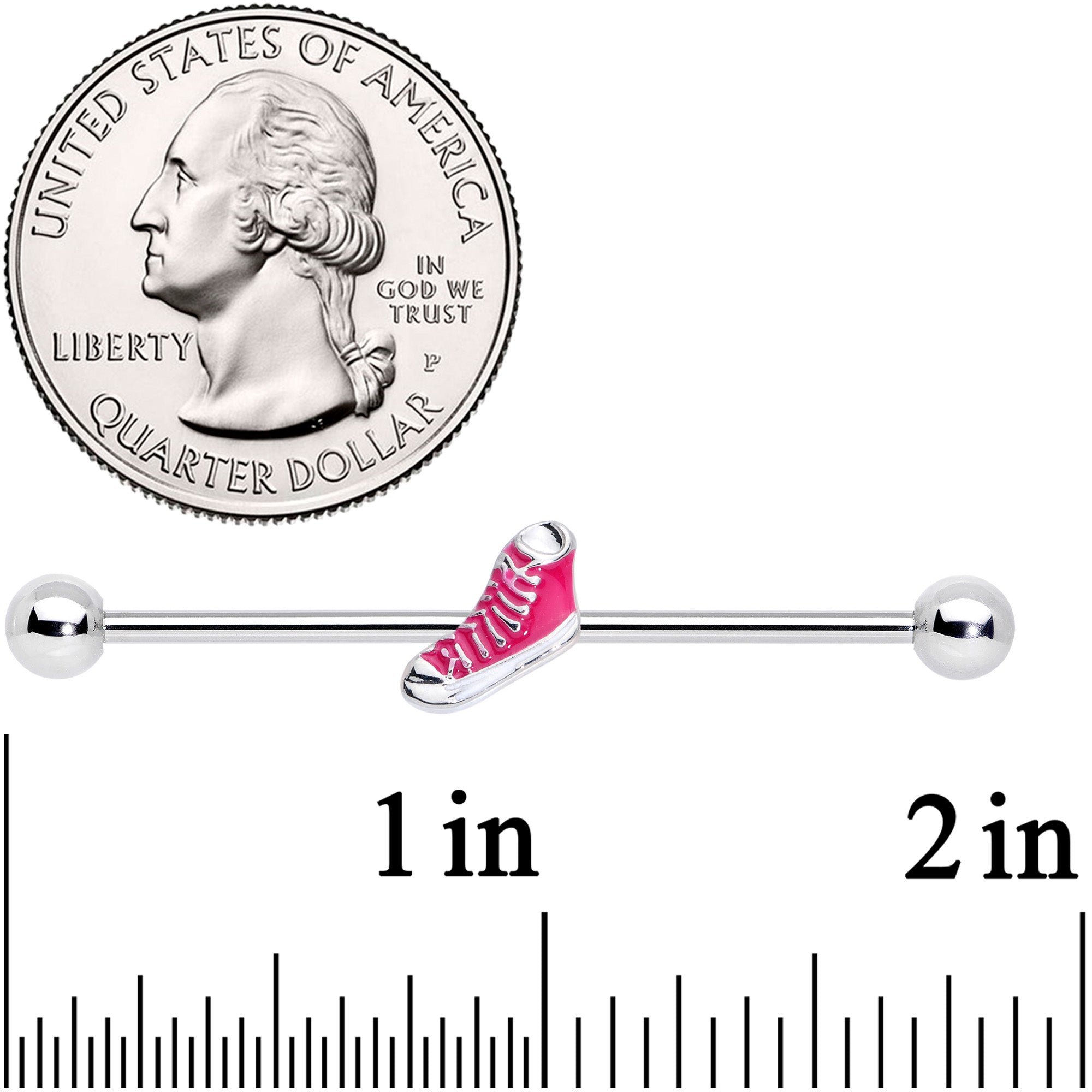 BodyCandy 14G Pink High Top Sneaker Industrial Barbell 38mm — detail close-up