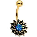 BodyCandy Gold Tone Aqua Center Sunburst Flower Belly Ring — main product shot
