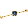 BodyCandy 14G Aqua Gem Gold Tone Sunburst Flower Industrial Barbell 38mm — main product shot