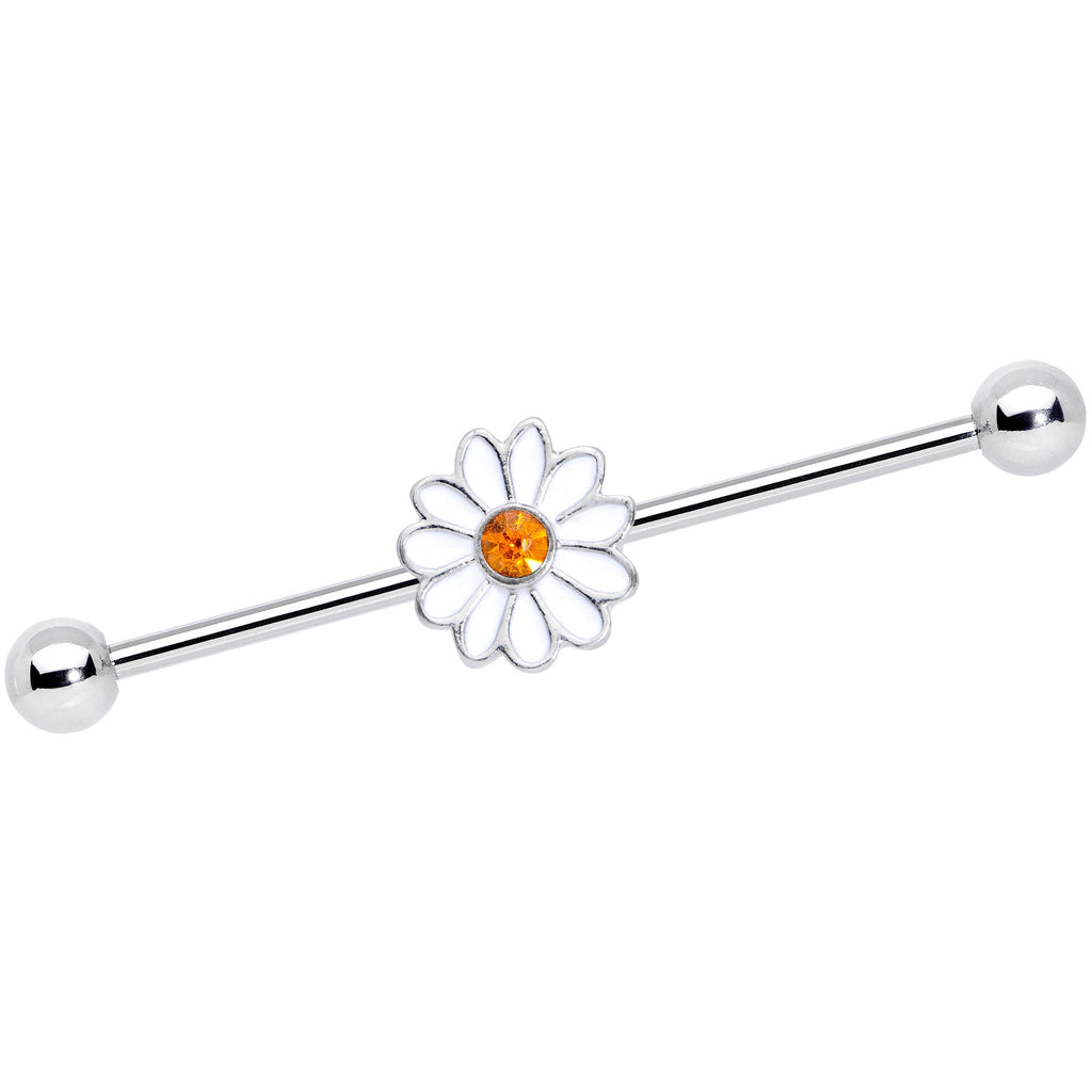 BodyCandy 14G Yellow Gem White Daisy Flower Industrial Barbell 38mm — main product shot