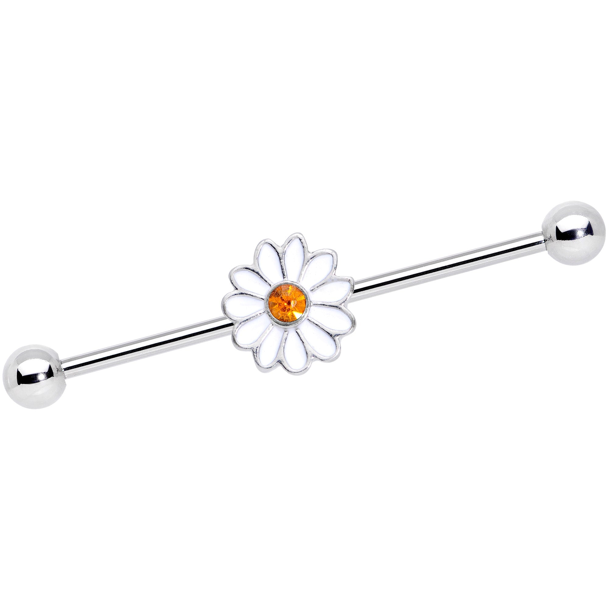 BodyCandy 14G Yellow Gem White Daisy Flower Industrial Barbell 38mm — main product shot