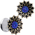 BodyCandy Blue Faux Druzy Sunburst Flower Double Flare Plug Set 2G to 1" — color detail