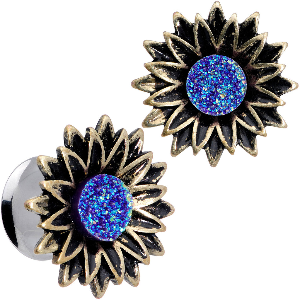 BodyCandy Blue Faux Druzy Sunburst Flower Double Flare Plug Set 2G to 1" — packaging